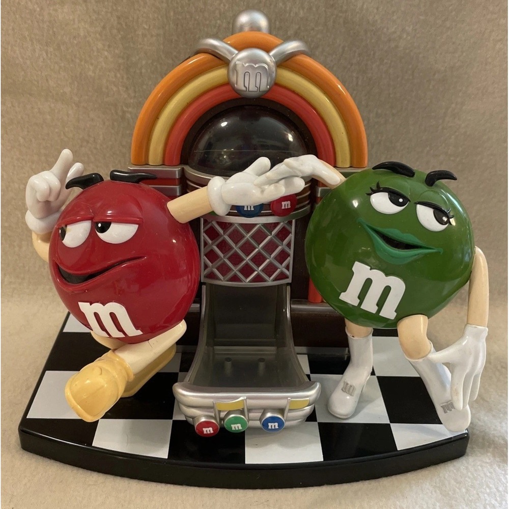 M&Ms Candy Refillable Dispenser Jukebox Red Green MM Vintage Retro Style
